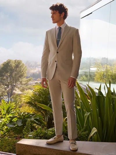 Perry Ellis Men's Slim Fit Peak Lapel Louis Suit Jacket In Island Fossil,beige