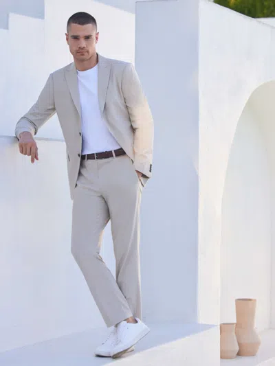 Perry Ellis Men's Slim Fit Peak Lapel Louis Suit Jacket In Island Fossil,beige