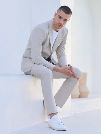 Perry Ellis Men's Slim Fit Peak Lapel Louis Suit Jacket In Island Fossil,beige