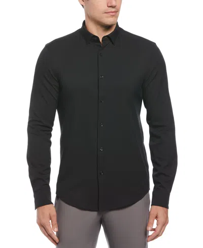 Perry Ellis Men's Untucked Total Stretch Slim Fit Shirt - Black, Size Small, 100% Polyester Long Sleeves In Black