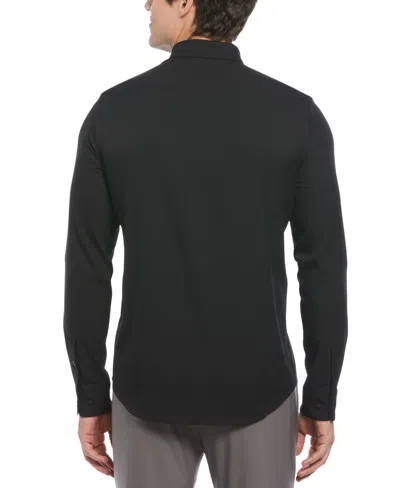 Perry Ellis Men's Untucked Total Stretch Slim Fit Shirt - Black, Size Small, 100% Polyester Long Sleeves In Black