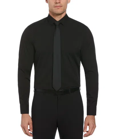 Perry Ellis Solid Sateen Slim Fit Dress Shirt In Black