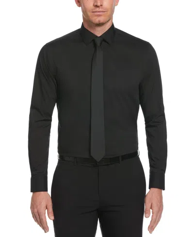 Perry Ellis Solid Sateen Slim Fit Dress Shirt In Black