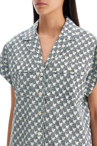 Shop Tory Burch Printed Poplin Camp Shirt In Blue