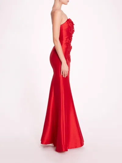 Marchesa Floral Mikado Gown In Red
