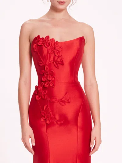 Marchesa Floral Mikado Gown In Red