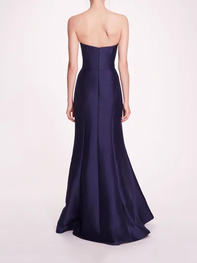 Marchesa Floral Mikado Gown In Navy