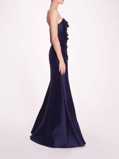 Marchesa Floral Mikado Gown In Navy
