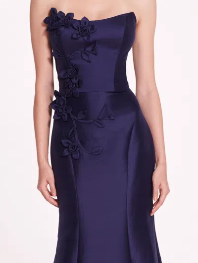 Marchesa Floral Mikado Gown In Navy