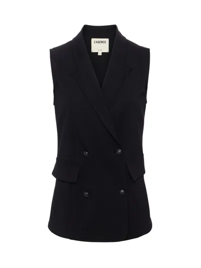 L Agence Aldora Double Breasted Vest Black In Black
