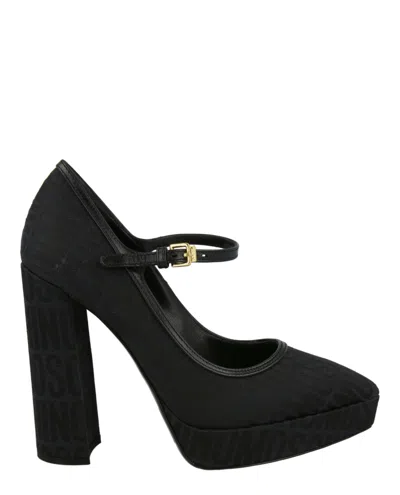 Moschino Logo Jacquard Mary Jane Pumps In Black