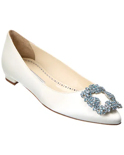 Manolo Blahnik Hangisi Bridal Satin Flat In White