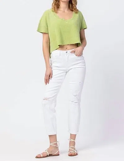 Judy Blue Mid-rise Boyfriend Destroyed Jeans In White In White