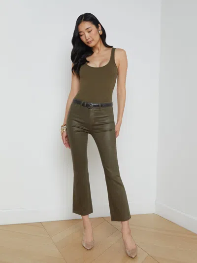 L Agence Kendra Coated Cropped Flare Jean In Pinewood Coated