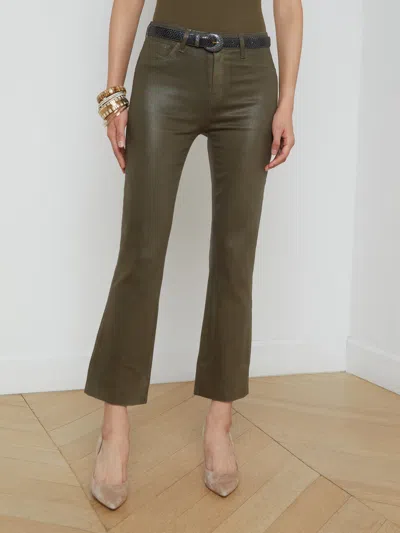 L Agence Kendra Coated Cropped Flare Jean In Pinewood Coated
