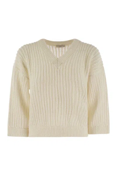 Peserico Women Tricot Sweater With Micropaillettes In White