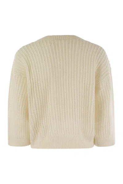 Peserico Women Tricot Sweater With Micropaillettes In White