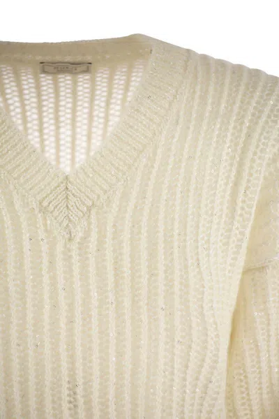 Peserico Women Tricot Sweater With Micropaillettes In White