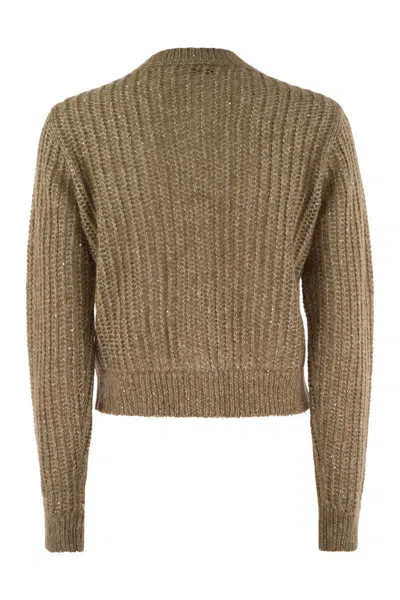 Peserico Tricot Cardigan With Micro-sequins In Brown