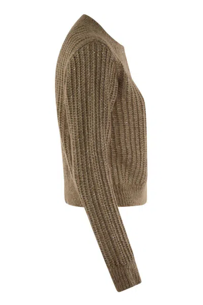 Peserico Tricot Cardigan With Micro-sequins In Brown