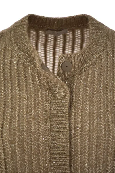 Peserico Tricot Cardigan With Micro-sequins In Brown