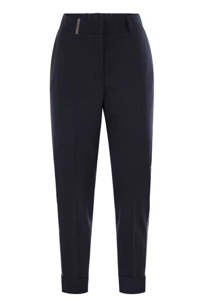 Peserico Women Virgin Wool Blend Trousers With Jewellery In Blue