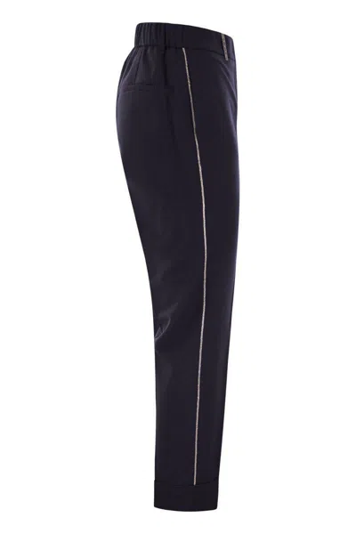 Peserico Women Virgin Wool Blend Trousers With Jewellery In Blue