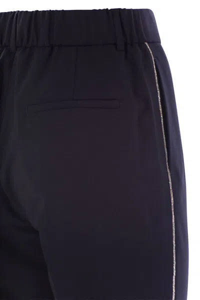 Peserico Women Virgin Wool Blend Trousers With Jewellery In Blue