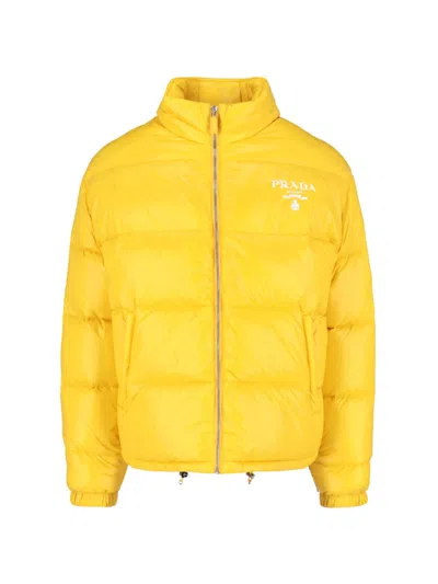 Prada Down Jacket With Logo In Yellow