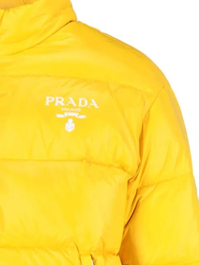 Prada Down Jacket With Logo In Yellow