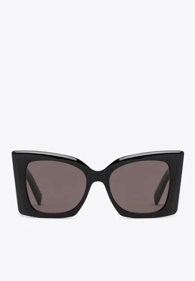 Shop Saint Laurent Blaze Oversized Butterfly Sunglasses In Gray