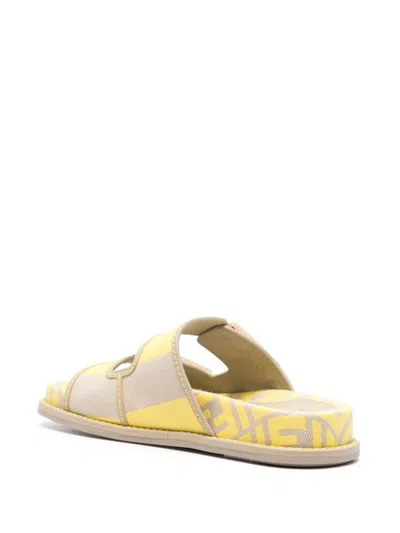 Shop Fendi Feel Leather Sandals In Beige