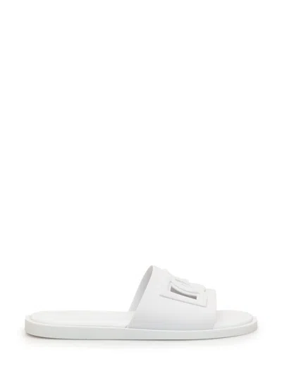 Dolce & Gabbana White Sandals With Logo Detail In Rubber Man In Multi