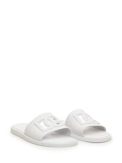 Dolce & Gabbana White Sandals With Logo Detail In Rubber Man In Multi