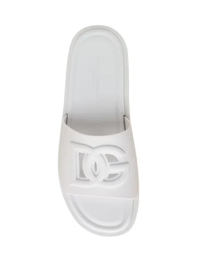Dolce & Gabbana White Sandals With Logo Detail In Rubber Man In Multi