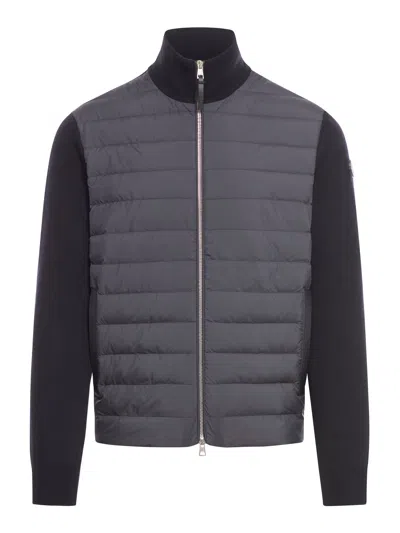 Shop Moncler Padded Wool Cardigan In Black