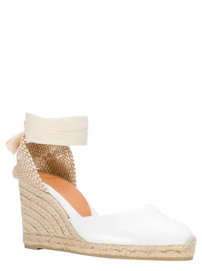 Shop Castaã±er 'carina' White And Beige Canvas Closed-toe Espadrilles Woman