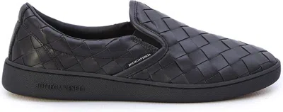 Bottega Veneta Sawyer Blue Slip-on Sneakers With Logo Detail And Intreccio Motif In Leather Man In Black