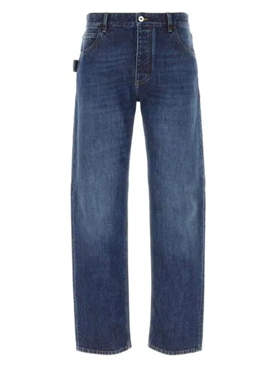 Bottega Veneta Blue Straight Jeans With Logo Patch In Denim Man In Blue