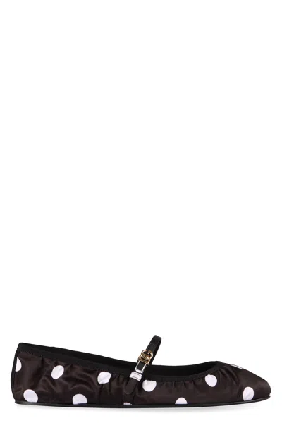 Dolce & Gabbana Odette Polka-dot Satin Ballet Flats In Black