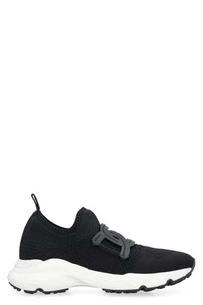 Tod's Leather-trimmed Stretch-knit Slip-on Sneakers In Black