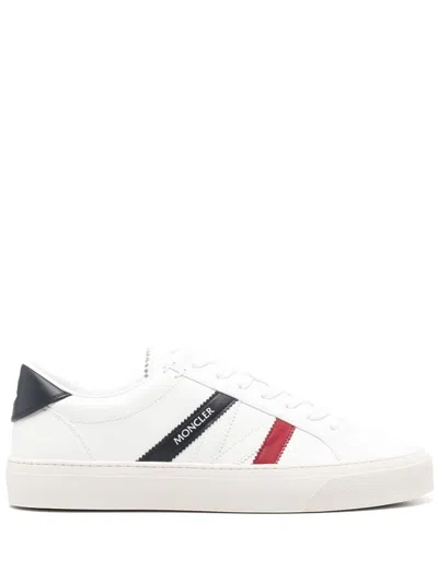 Moncler Monaco White Low Top Sneakers With Tricolor Stripes And Logo In Faux Leather Woman In White