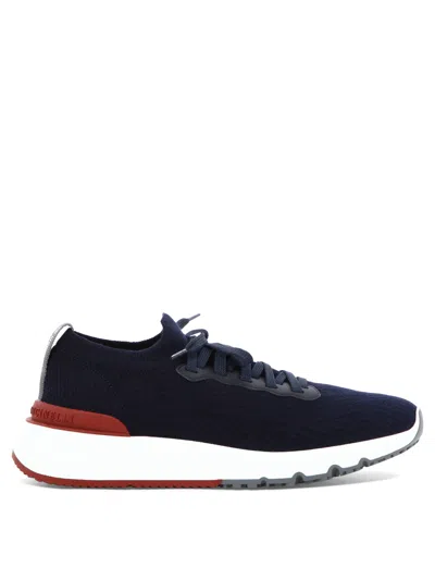Brunello Cucinelli Navy Blue Running Sock Sneakers In Blue