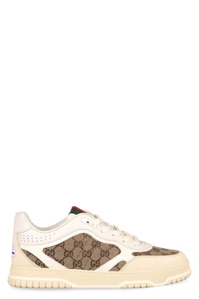 Gucci Re-web Leather And Original Gg Fabric Sneakers In White