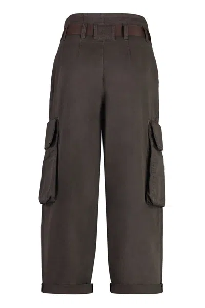 Shop Pinko Ronfare Gabardine Cargo Trousers In Brown