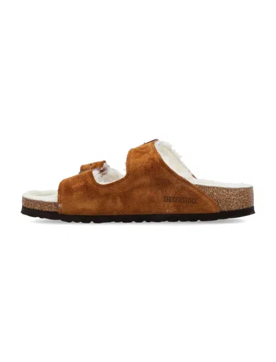 Shop Birkenstock Arizona Shearling Sandals In Mink