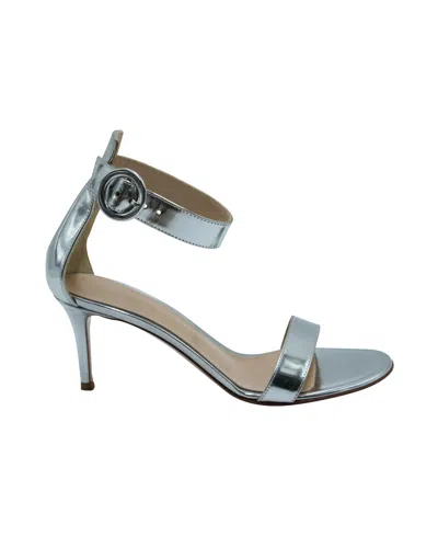 Gianvito Rossi Portofino 70 Sandals In Metallic Silver Leather In Silver