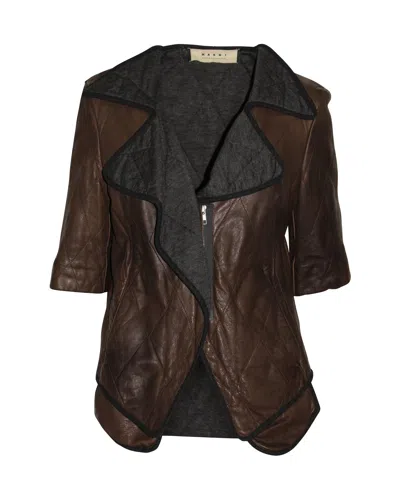 Marni Two-tone Oversized Lapel Quilted Jacket In Brown Sheepskin Leather In Brown