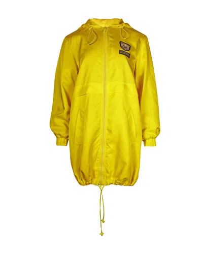 Moschino Teddy Bear Coat In Yellow Polyamide In Yellow