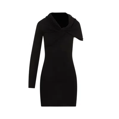 Saint Laurent Viscose One-shoulder Draped Mini Dress In Black
